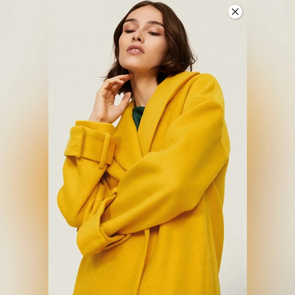 NWOT Marina Moscone × RTR Yellow Wool Blend Cocoon Coat - Picture 5 of 12